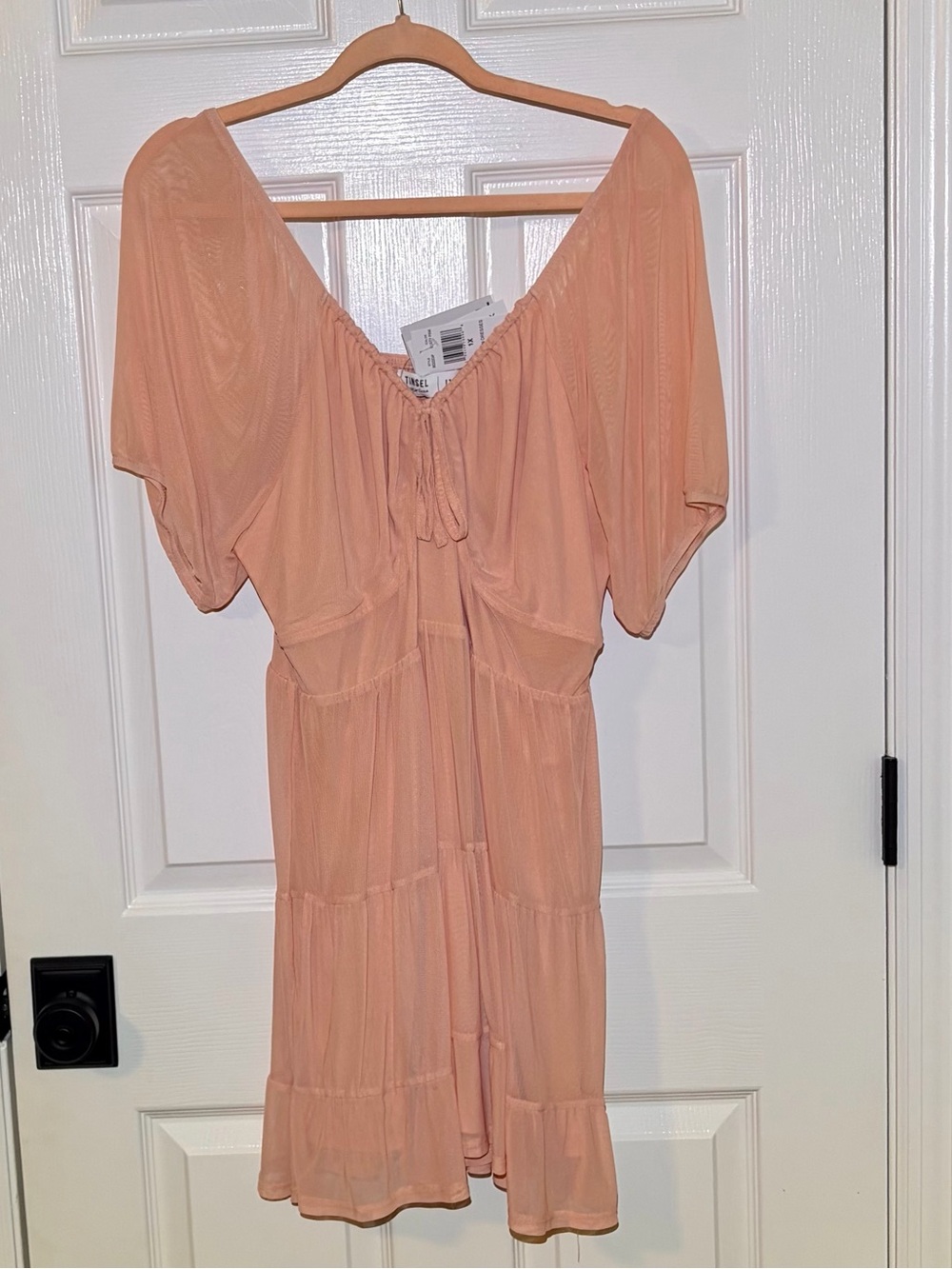 NWT Soft Peach Short Mini Tie-Front Boho Breezy Summer Dress. Plus 1X/XXL